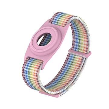 HPHRE Airtag Watch Bands, Airtags Bracelet Case Compatible with Apple Airtag, Silicone Protective Cover Strap Holder Lightweight Elastic Band for Kids Toddler Children Elders (Rainbow)-L8
