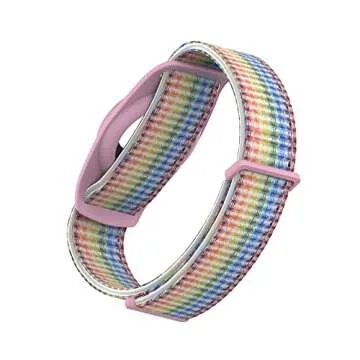 HPHRE Airtag Watch Bands, Airtags Bracelet Case Compatible with Apple Airtag, Silicone Protective Cover Strap Holder Lightweight Elastic Band for Kids Toddler Children Elders (Rainbow)-L8