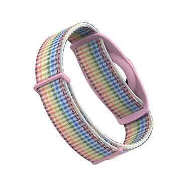 HPHRE Airtag Watch Bands, Airtags Bracelet Case Compatible with Apple Airtag, Silicone Protective Cover Strap Holder Lightweight Elastic Band for Kids Toddler Children Elders (Rainbow)-L8