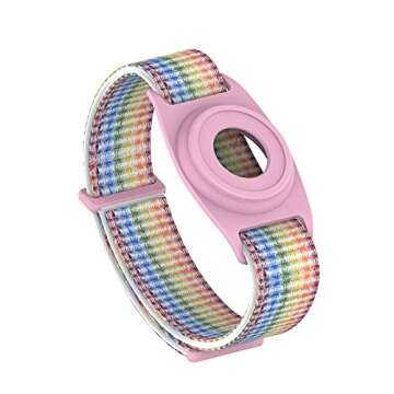 HPHRE Airtag Watch Bands, Airtags Bracelet Case Compatible with Apple Airtag, Silicone Protective Cover Strap Holder Lightweight Elastic Band for Kids Toddler Children Elders (Rainbow)-L8
