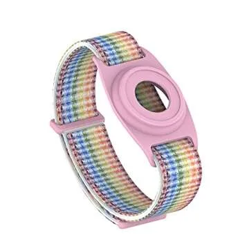 HPHRE Airtag Watch Bands, Airtags Bracelet Case Compatible with Apple Airtag, Silicone Protective Cover Strap Holder Lightweight Elastic Band for Kids Toddler Children Elders (Rainbow)-L8
