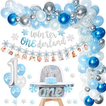 Shempeium Winter Onederland 1st Birthday Decorations for Boys, Balloons, Banners