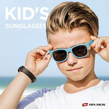 RIVBOS Kids Sunglasses with Strap Polarized UV Protection Flexible Rubber Shades for Boys Girls Age ...