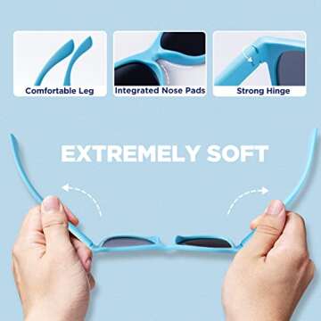 RIVBOS Kids Sunglasses with Strap Polarized UV Protection Flexible Rubber Shades for Boys Girls Age 3-10 RBK004-2 Light Blue