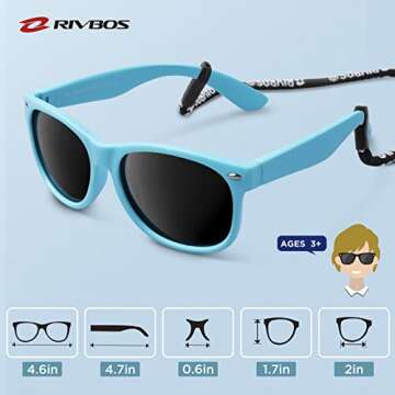 RIVBOS Kids Sunglasses with Strap Polarized UV Protection Flexible Rubber Shades for Boys Girls Age 3-10 RBK004-2 Light Blue