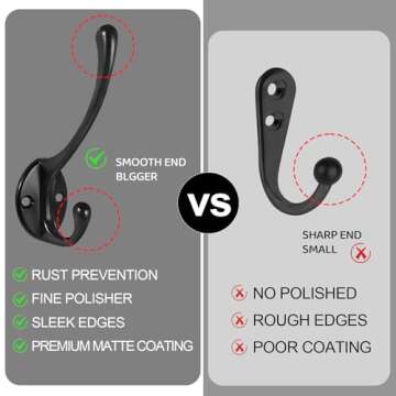 Wall Hooks for Hanging, 10-Pcs Heavy Duty Metal Coat Hooks, for Living Room, Bathroom, Kitchen, Bedroom for Coata, Towel, Hat, Key, Closet, Bag (Black)