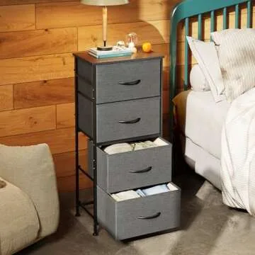 WLIVE Dresser with 4 Drawers, Storage Tower, Organizer Unit, Fabric Dresser for Bedroom, Hallway, Entryway, Closets, Sturdy Steel Frame, Wood Top, Easy Pull Handle, Dark Grey