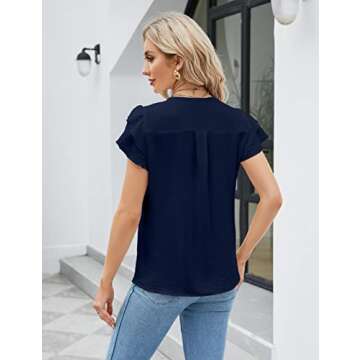 Blooming Jelly Womens Dressy Casual Shirts Short Sleeve V Neck Work Blouse Business Casual Summer Tops 2025(X-Large, Deep Blue)