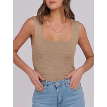 ANRABESS Tank Tops for Women Summer Square Neck Rib Knit Sleeveless Slim Fit Shirts Casual Basic Top...