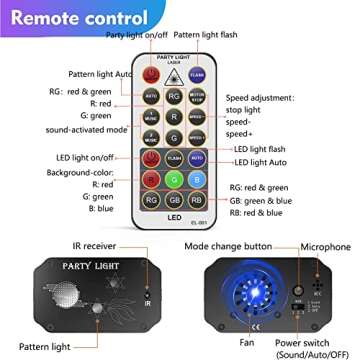 Party Lights,Disco Lights,Dj Lights Strobe Stage Lights Rave Lights Sound Activated Multiple Patterns Projector with Remote Control for Parties Bar Birthday Wedding Holiday Xmas Christmas Decoration …