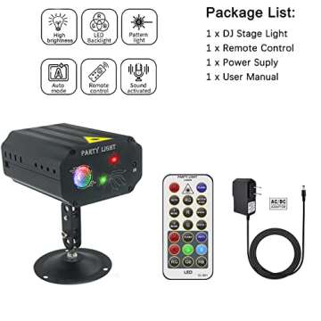 Party Lights,Disco Lights,Dj Lights Strobe Stage Lights Rave Lights Sound Activated Multiple Patterns Projector with Remote Control for Parties Bar Birthday Wedding Holiday Xmas Christmas Decoration …