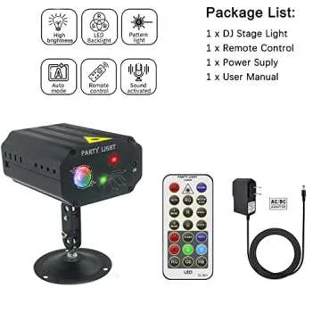 Party Lights,Disco Lights,Dj Lights Strobe Stage Lights Rave Lights Sound Activated Multiple Patterns Projector with Remote Control for Parties Bar Birthday Wedding Holiday Xmas Christmas Decoration …