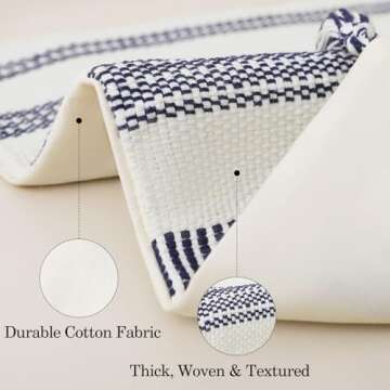 Smile Bee Spring Boho Outdoor Throw Pillow Covers Set of 2, Decorative Woven Striped Pillow Covers with Tassels for Couch Bed Sofa, 18x18 Inch, Navy Blue and Cream White