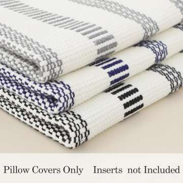 Smile Bee Spring Boho Outdoor Throw Pillow Covers Set of 2, Decorative Woven Striped Pillow Covers with Tassels for Couch Bed Sofa, 18x18 Inch, Navy Blue and Cream White