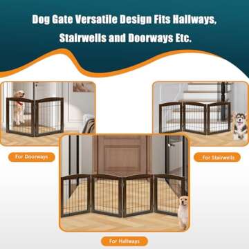 LZRS 4-Panel Extra-Wide Wooden Freestanding Dog Gate: Foldable Solid Wood and Steel Wire Chew Resistant Safety Barrier for Doorways, Stairs, and Large Open Spaces Indoor Use, Walnut