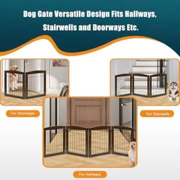 LZRS 4-Panel Extra-Wide Wooden Freestanding Dog Gate: Foldable Solid Wood and Steel Wire Chew Resistant Safety Barrier for Doorways, Stairs, and Large Open Spaces Indoor Use, Walnut