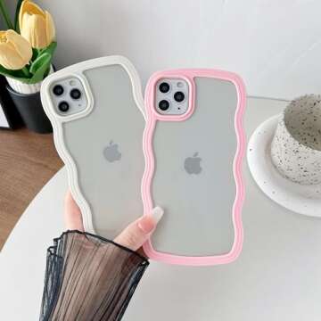 Caseative for iPhone 11 Pro Max Case, Cute Curly Wave Frame Shape Shockproof Soft Compatible with iPhone Case (White,iPhone 11 Pro Max)