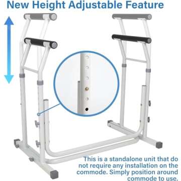 FSA/HSA Eligible, Vaunn Medical Bathroom Patented Height Adjustable Height Toilet Rail Grab Bar and ...