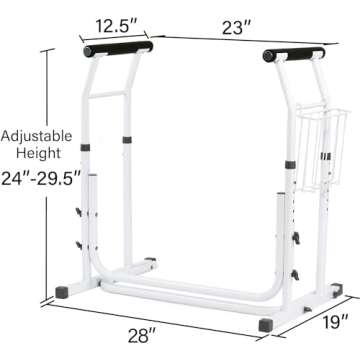 FSA/HSA Eligible, Vaunn Medical Bathroom Patented Height Adjustable Height Toilet Rail Grab Bar and Commode Safety Frame Handle