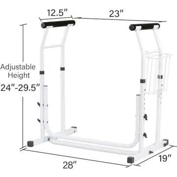 FSA/HSA Eligible, Vaunn Medical Bathroom Patented Height Adjustable Height Toilet Rail Grab Bar and Commode Safety Frame Handle