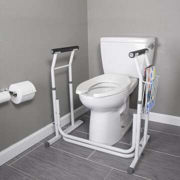 FSA/HSA Eligible, Vaunn Medical Bathroom Patented Height Adjustable Height Toilet Rail Grab Bar and Commode Safety Frame Handle
