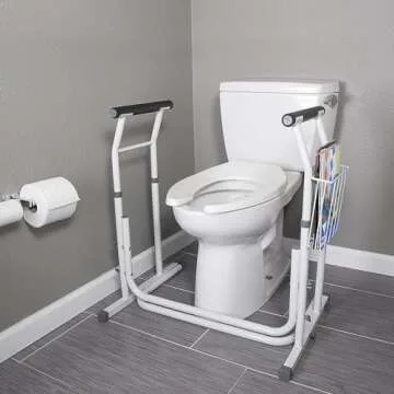 FSA/HSA Eligible, Vaunn Medical Bathroom Patented Height Adjustable Height Toilet Rail Grab Bar and Commode Safety Frame Handle