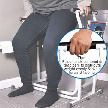 FSA/HSA Eligible, Vaunn Medical Bathroom Patented Height Adjustable Height Toilet Rail Grab Bar and Commode Safety Frame Handle