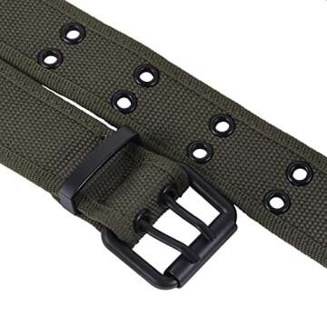 Samtree Canvas Web Belts for Men Women,Double Grommet Hole Buckle Belt(Green)