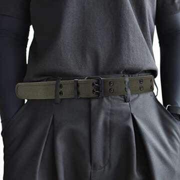 Samtree Canvas Web Belts for Men Women,Double Grommet Hole Buckle Belt(Green)