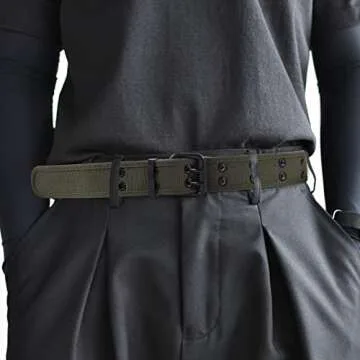 Samtree Canvas Web Belts for Men Women,Double Grommet Hole Buckle Belt(Green)