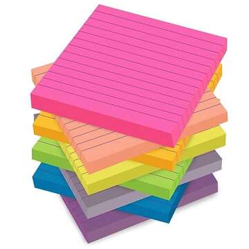 Obsentoes (8 Pack) Lined Sticky Notes Post, Bright Post Stickies Colorful Big Square Sticky Notes fo...