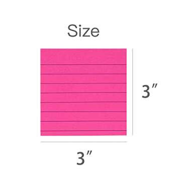 Obsentoes (8 Pack) Lined Sticky Notes Post, Bright Post Stickies Colorful Big Square Sticky Notes for Office, Home, School, Meeting,80 Sheets/pad 3x3inches（Bright