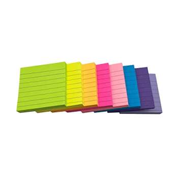 Obsentoes (8 Pack) Lined Sticky Notes Post, Bright Post Stickies Colorful Big Square Sticky Notes for Office, Home, School, Meeting,80 Sheets/pad 3x3inches（Bright