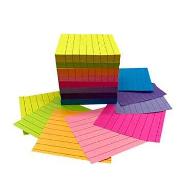 Obsentoes (8 Pack) Lined Sticky Notes Post, Bright Post Stickies Colorful Big Square Sticky Notes for Office, Home, School, Meeting,80 Sheets/pad 3x3inches（Bright