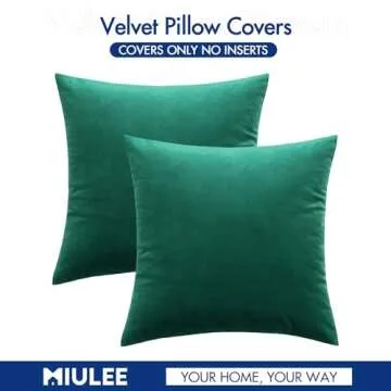 MIULEE Pack of 2 Velvet Soft Solid Decorative Square Throw Pillow Covers Christmas Cushion Case for Spring Couch Sofa Bedroom Car 16x16 Inch 40x40 cm Green
