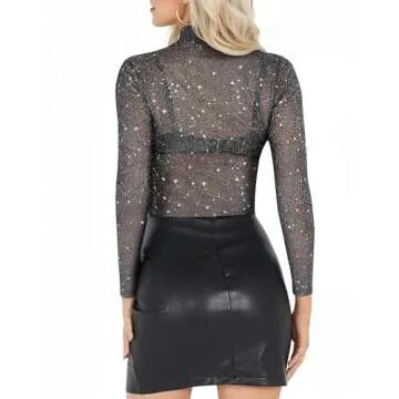MANGOPOP Glitter Sheer Mesh Top for Concerts and Parties
