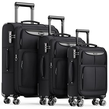 SHOWKOO Luggage Sets 3 Piece Softside Expandable Lightweight Durable Suitcase Sets Double Spinner Wh...