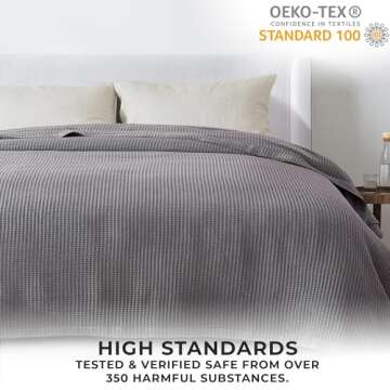 100% Cotton Blanket for King Size Bed - Grey Waffle Weave Lightweight Summer Bed Blanket - 102x90in Prewashed Breathable, Woven, Layering Blanket (King, Dark Grey)