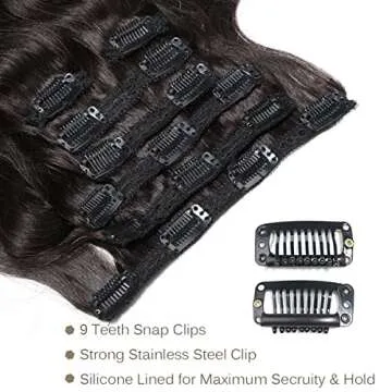 Wavy Clip in Hair Extensions Real Human Hair Urbeauty Hair Clip Ins for Black Women Human Hair Seamless Remy Body Wave Black Clip In Hair Extensions 7pcs/Set Triple Weft 12inch