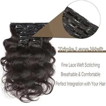 Wavy Clip in Hair Extensions Real Human Hair Urbeauty Hair Clip Ins for Black Women Human Hair Seamless Remy Body Wave Black Clip In Hair Extensions 7pcs/Set Triple Weft 12inch