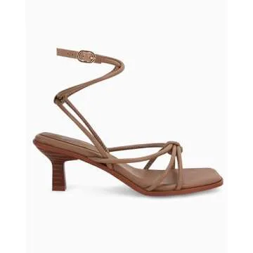 Coutgo Womens Strappy Heels Sandals Thong Gladiator Square Open Toe Low Kitten Heeled Criss Cross Ankle Strap Summer Dress Wedding Shoes, Coffee, 7