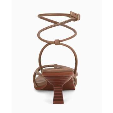 Coutgo Womens Strappy Heels Sandals Thong Gladiator Square Open Toe Low Kitten Heeled Criss Cross Ankle Strap Summer Dress Wedding Shoes, Coffee, 7