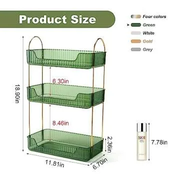 Weidace Bathroom Counter Organizer Countertop Shelf, Skincare Organizer Perfume Holder for Dresser, Bathroom Countertop Tray for Cosmetic, Skin Care, Lipstick (3 Tiers, Green)