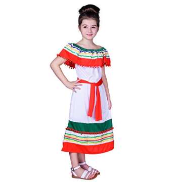 PGOND Girls Mexican Traditional Dress Party Costume for Ages 10-12
