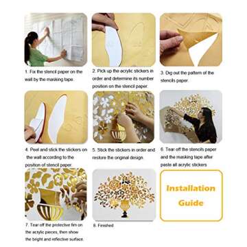 Vaabee Family Tree Wall Decor Acrylic 3D DIY Mirror Stickers Picture Frame Collage Home Decorations for Living Room Bedroom Dinning Office New House Gifts Silver Set Large 47x47 Inch