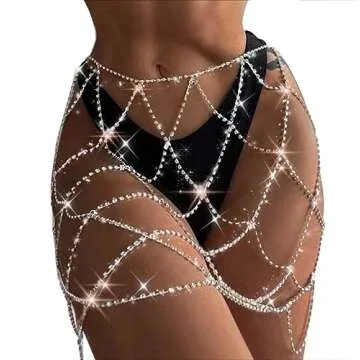 Newfancy Women Sparkle Rhinestone Skirt Body Chain Fringe Waist Belt Jewelry Sexy Bikini Cover Up fo...