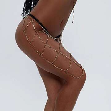 Newfancy Women Sparkle Rhinestone Skirt Body Chain Fringe Waist Belt Jewelry Sexy Bikini Cover Up for Rave Beach Dance Party Nightclub, Silver, One Size