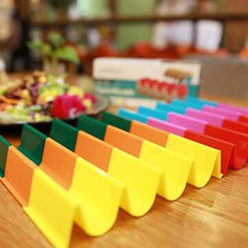 Charmount Taco Holder Stand, Set of 6 New Upgrade Colorful Taco Rack Holders - Premium Taco Shell Holder Stand on Table, Hold 4 Hard Shell Tacos Serving Tray, Dishwasher & Microwave Safe