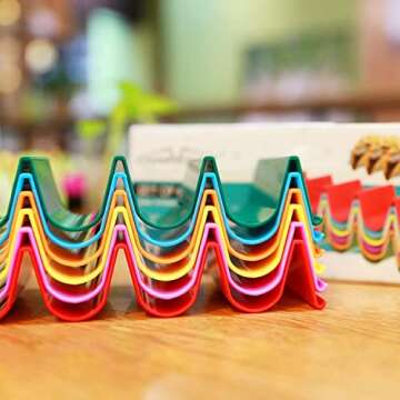 Charmount Taco Holder Stand, Set of 6 New Upgrade Colorful Taco Rack Holders - Premium Taco Shell Holder Stand on Table, Hold 4 Hard Shell Tacos Serving Tray, Dishwasher & Microwave Safe