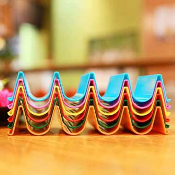 Charmount Taco Holder Stand, Set of 6 New Upgrade Colorful Taco Rack Holders - Premium Taco Shell Holder Stand on Table, Hold 4 Hard Shell Tacos Serving Tray, Dishwasher & Microwave Safe